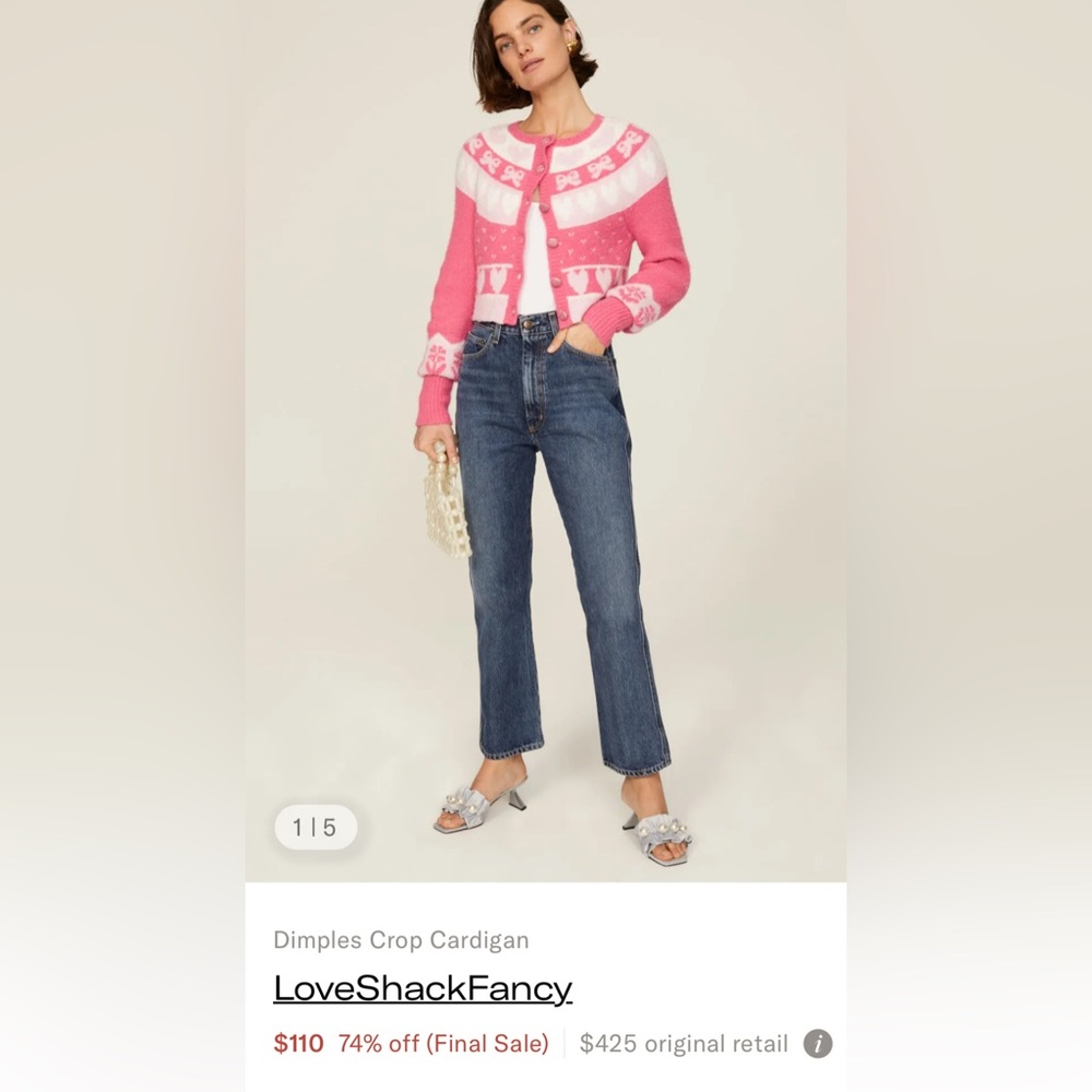 LoveShackFancy x RTR Dimples Crop Cardigan Size Small - Picture 8 of 8